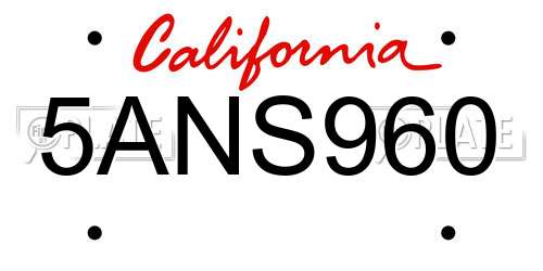 5ANS960 California License Plate