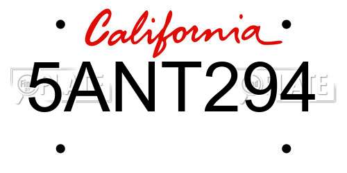 5ANT294 California License Plate