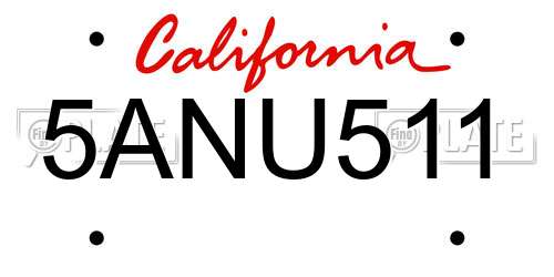 5ANU511 California License Plate