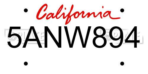 5ANW894 California License Plate