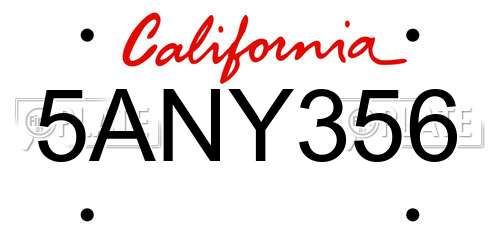 5ANY356 California License Plate