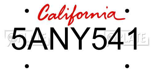 5ANY541 California License Plate