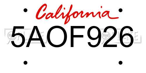 5AOF926 California License Plate
