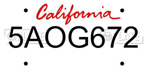 5AOG672 California License Plate