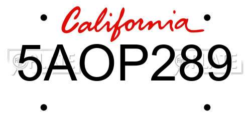 5AOP289 California License Plate