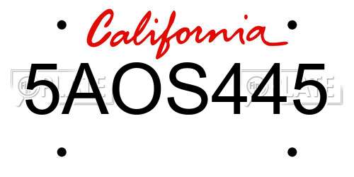 5AOS445 California License Plate