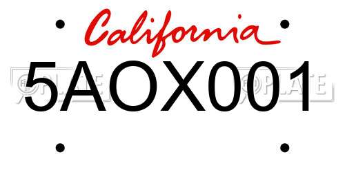 5AOX001 California License Plate