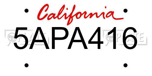 5APA416 California License Plate