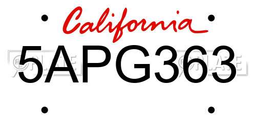 5APG363 California License Plate
