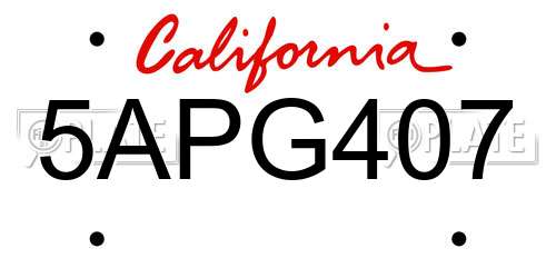 5APG407 California License Plate