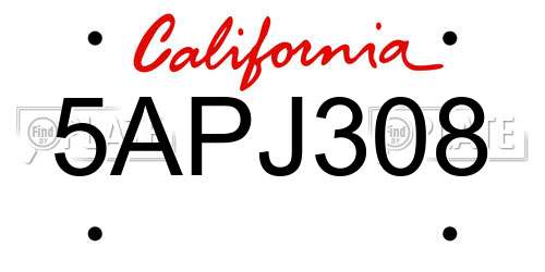 5APJ308 California License Plate