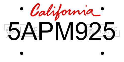 5APM925 California License Plate
