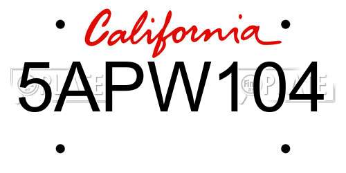 5APW104 California License Plate