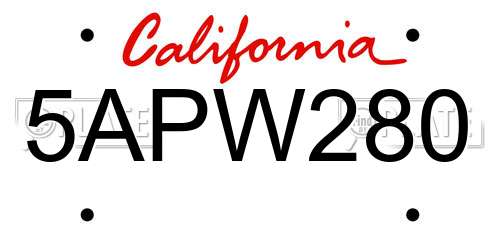 5APW280 California License Plate