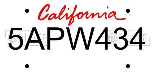 5APW434 California License Plate