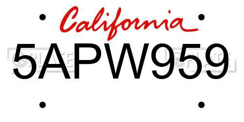 5APW959 California License Plate