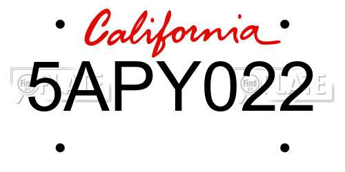 5APY022 California License Plate