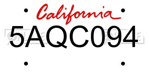 5AQC094 California License Plate