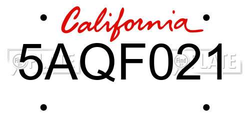 5AQF021 California License Plate
