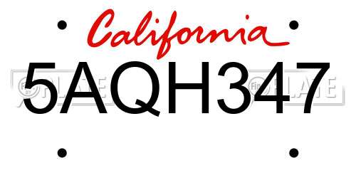 5AQH347 California License Plate