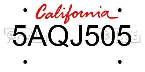 5AQJ505 California License Plate