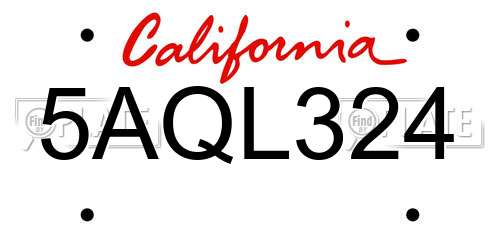5AQL324 California License Plate