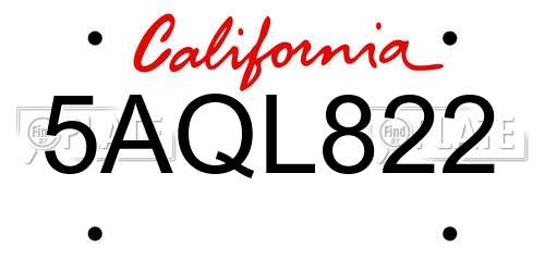 5AQL822 California License Plate