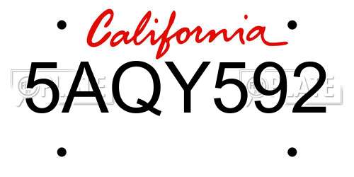 5AQY592 California License Plate