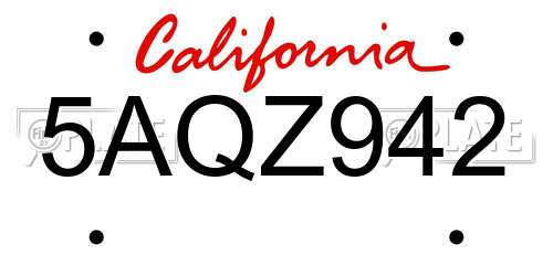 5AQZ942 California License Plate