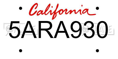 5ARA930 California License Plate