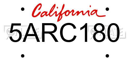 5ARC180 California License Plate