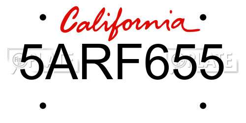 5ARF655 California License Plate