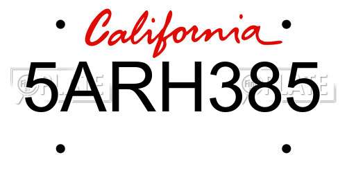 5ARH385 California License Plate