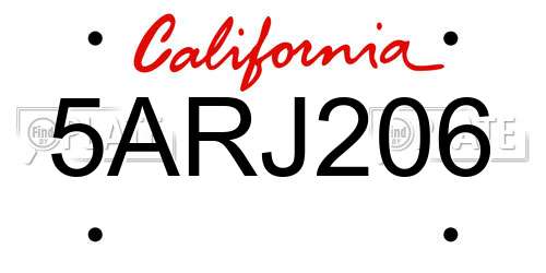 5ARJ206 California License Plate