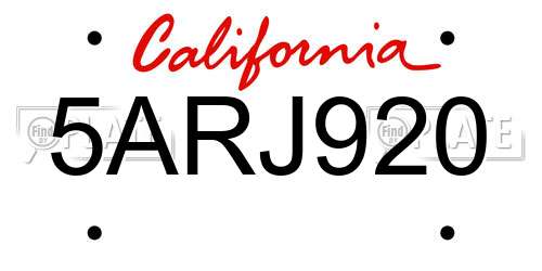 5ARJ920 California License Plate