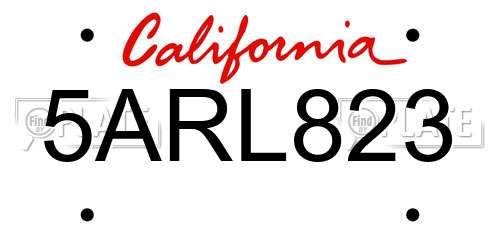 5ARL823 California License Plate