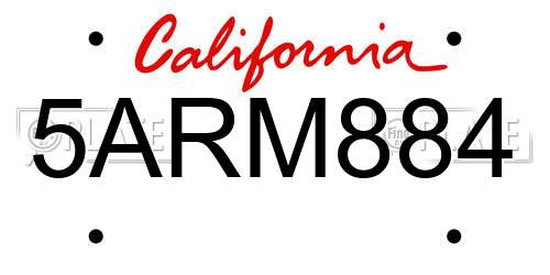 5ARM884 California License Plate