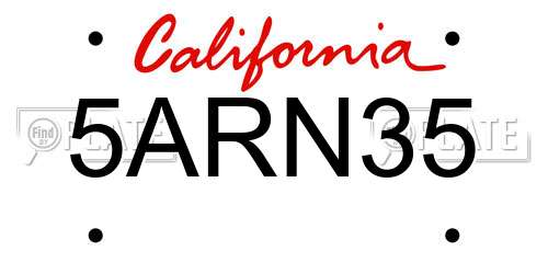 5ARN35 California License Plate