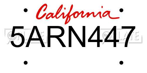 5ARN447 California License Plate