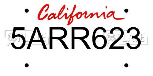 5ARR623 California License Plate