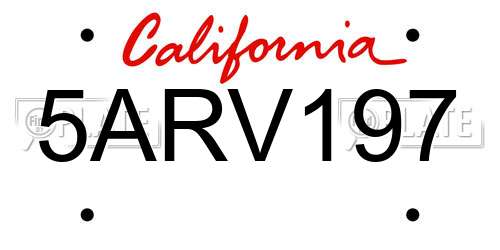 5ARV197 California License Plate