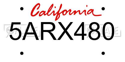 5ARX480 California License Plate