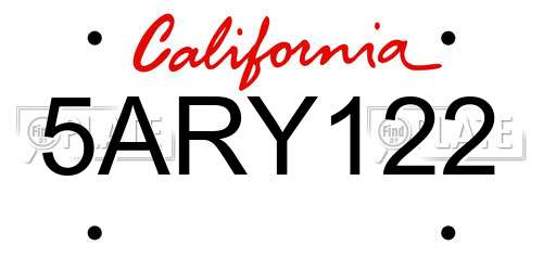 5ARY122 California License Plate