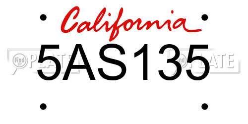 5AS135 California License Plate