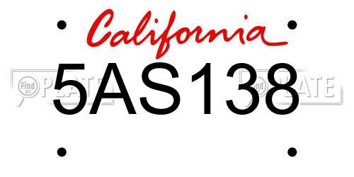 5AS138 California License Plate