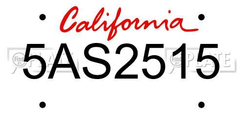 5AS2515 California License Plate