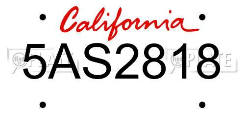 5AS2818 California License Plate