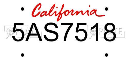 5AS7518 California License Plate