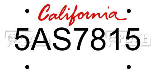 5AS7815 California License Plate