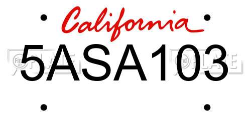 5ASA103 California License Plate